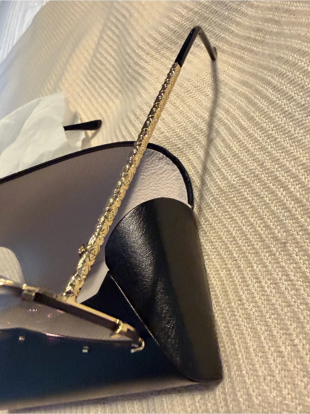 Purple Gradient Shield Sunglasses with Gold Accent